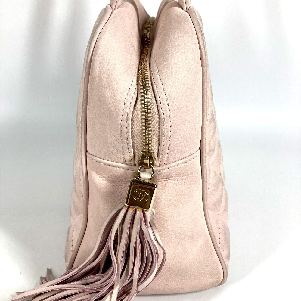 CHANEL Matelasse Quilted CC Coco Mark Logo Bag with Fringe and Tassel, Mini Boston Bag, Nubuck Leather, Women's, Light Pink