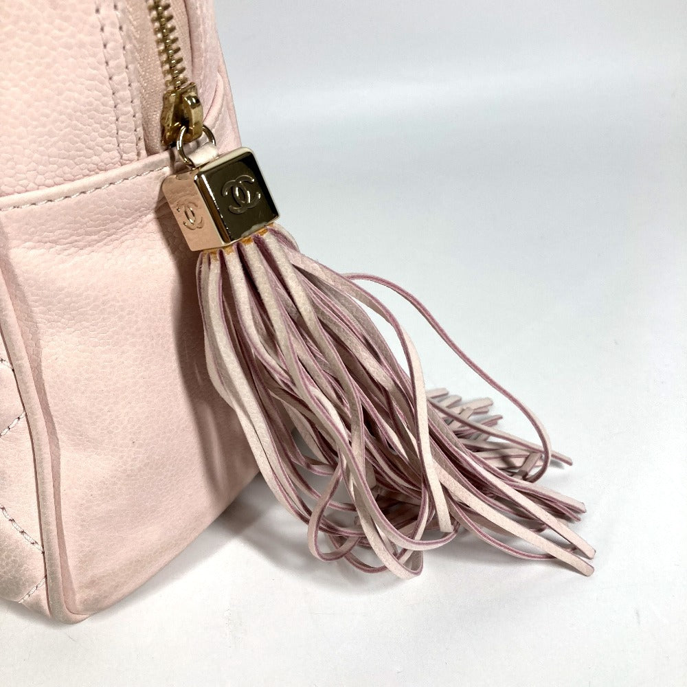 CHANEL Matelasse Quilted CC Coco Mark Logo Bag Fringe Tassel Mini Boston Bag Handbag Nubuck Women's Light Pink