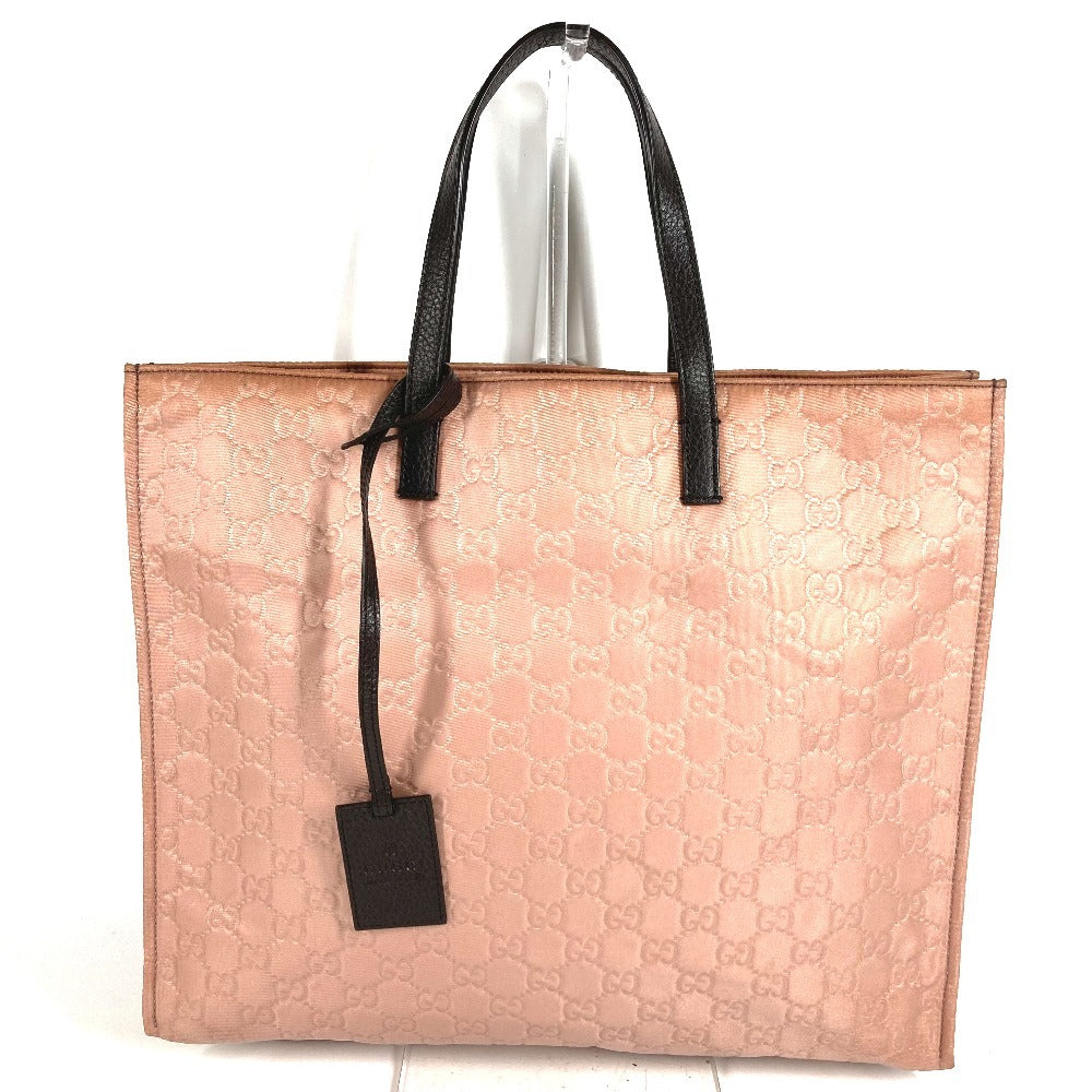 GUCCI GG logo vertical tote bag, nylon/leather handbag, unisex, pink beige