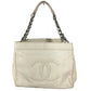 CHANEL CC Coco Mark Logo Shoulder Tote Bag with Double Chain, Caviar Leather, White