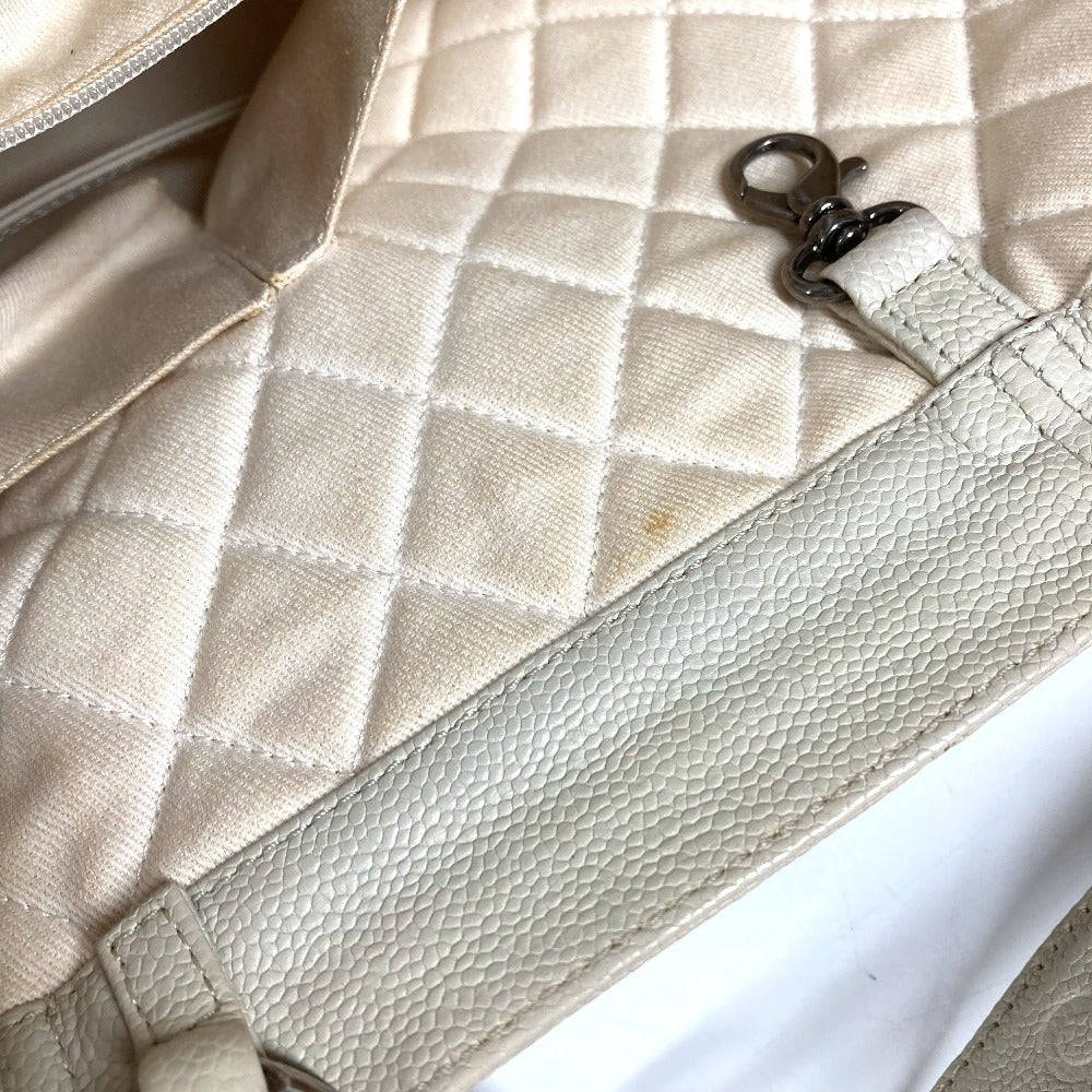 CHANEL CC Coco Mark Logo Shoulder Tote Bag with Double Chain, Caviar Leather, White