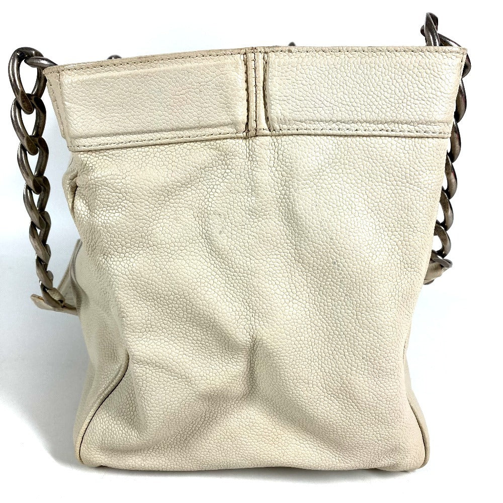 CHANEL CC Coco Mark Logo Shoulder Tote Bag with Double Chain, Caviar Leather, White