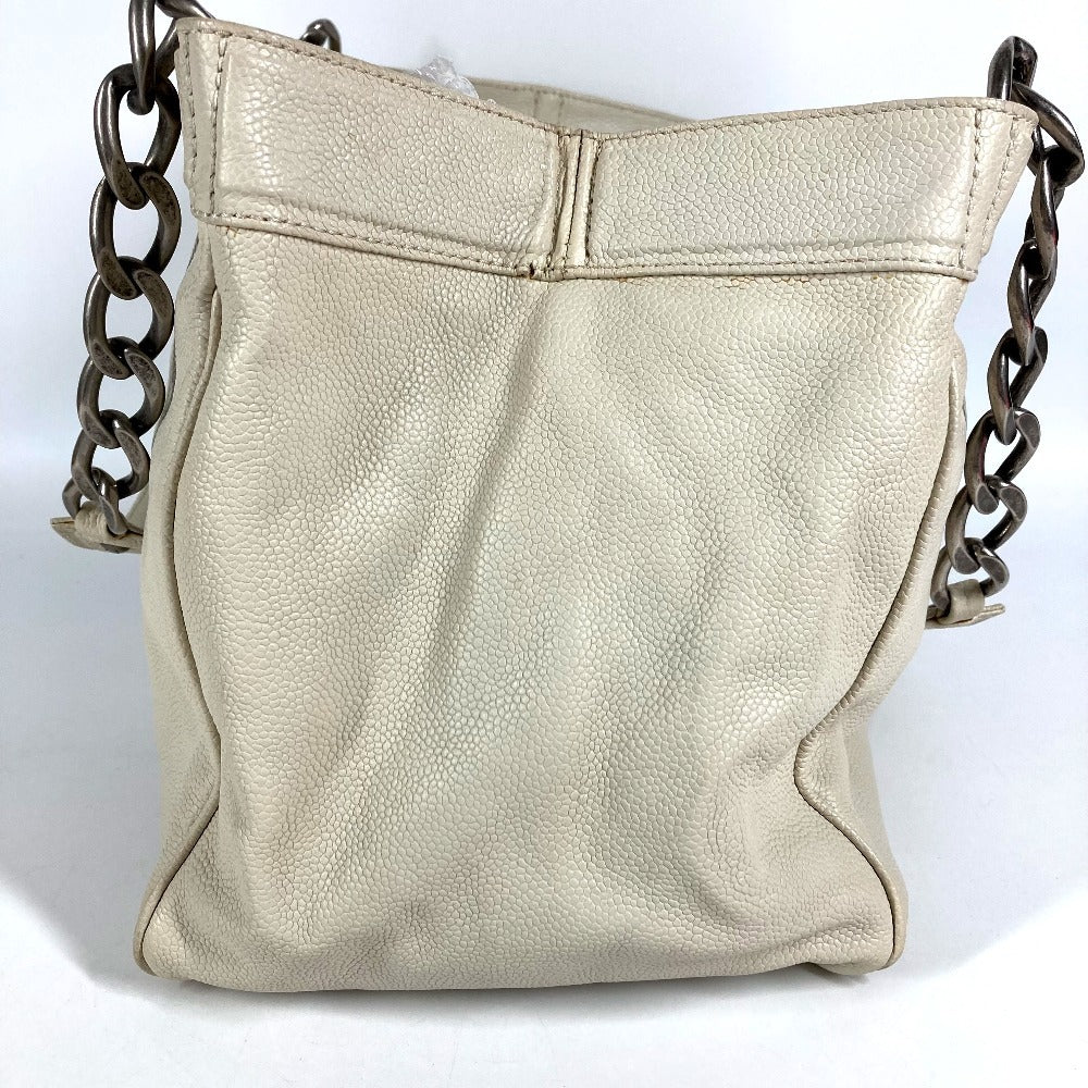 CHANEL CC Coco Mark Logo Shoulder Tote Bag with Double Chain, Caviar Leather, White