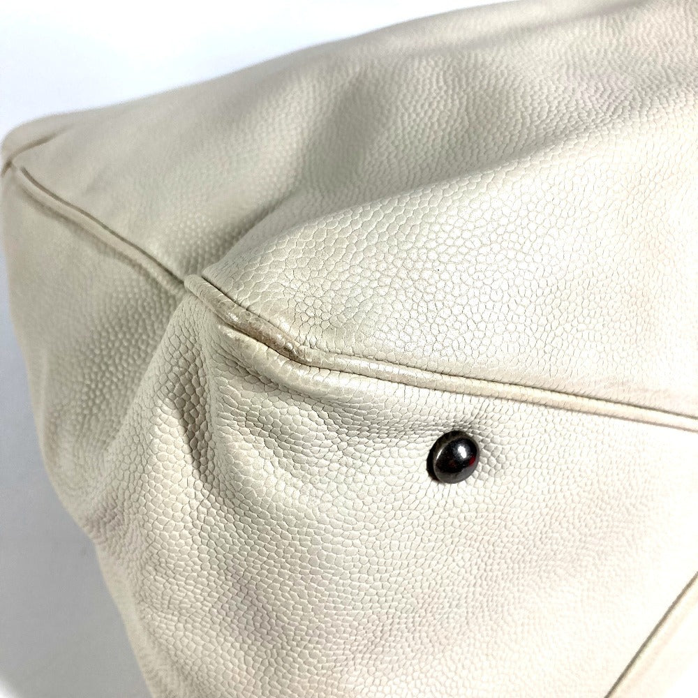 CHANEL CC Coco Mark Logo Shoulder Tote Bag with Double Chain, Caviar Leather, White