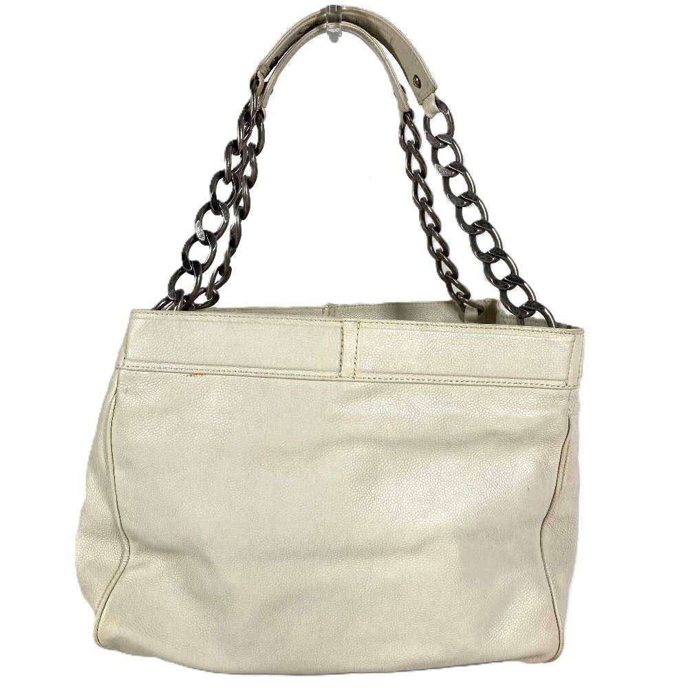 CHANEL CC Coco Mark Logo Shoulder Tote Bag with Double Chain, Caviar Leather, White