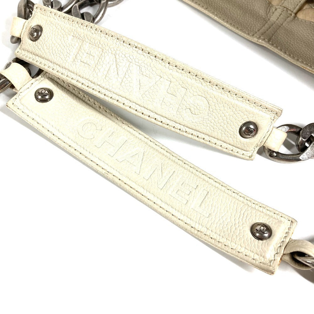 CHANEL CC Coco Mark Logo Shoulder Tote Bag with Double Chain, Caviar Leather, White
