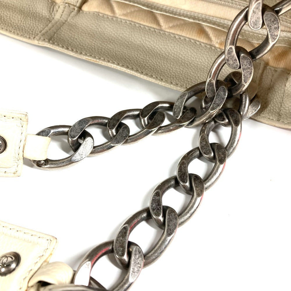 CHANEL CC Coco Mark Logo Shoulder Tote Bag with Double Chain, Caviar Leather, White