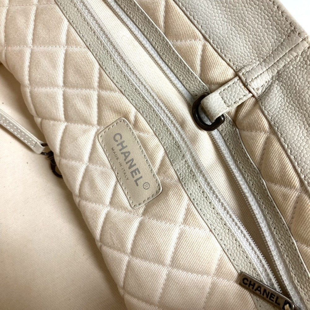 CHANEL CC Coco Mark Logo Shoulder Tote Bag with Double Chain, Caviar Leather, White