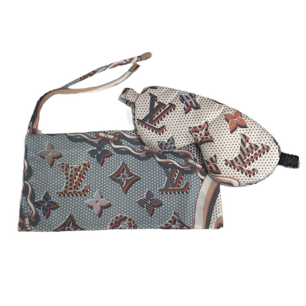 LOUIS VUITTON GI0614 ナイトグッズ 睡眠用 モノグラム アイマスク・ブルーシェル ポーチセット 巾着ポーチ アイマスク シルク ユニセックス ピンク系