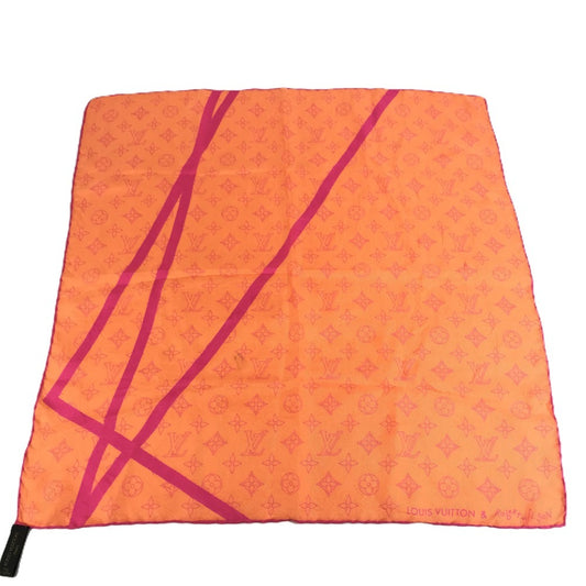 LOUIS VUITTON モノグラム ロゴ ネオンカラー スカーフ シルク ユニセックス オレンジ