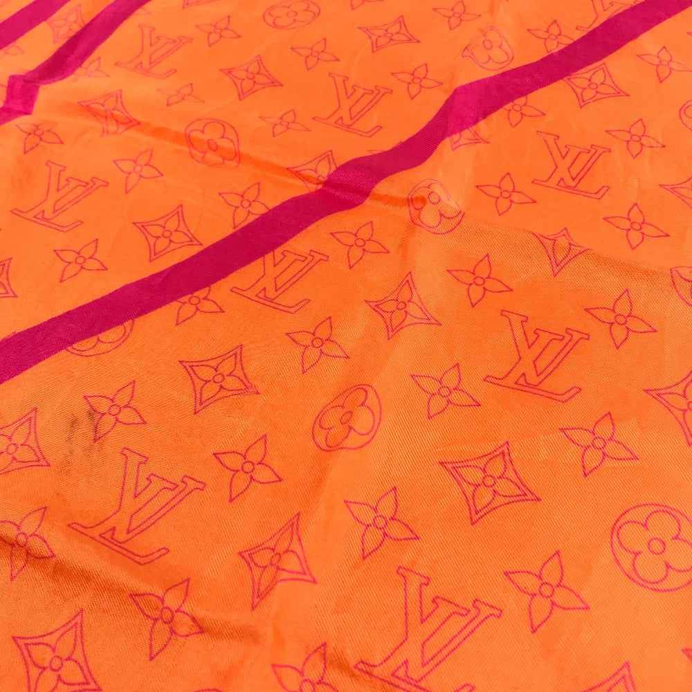 LOUIS VUITTON モノグラム ロゴ ネオンカラー スカーフ シルク ユニセックス オレンジ