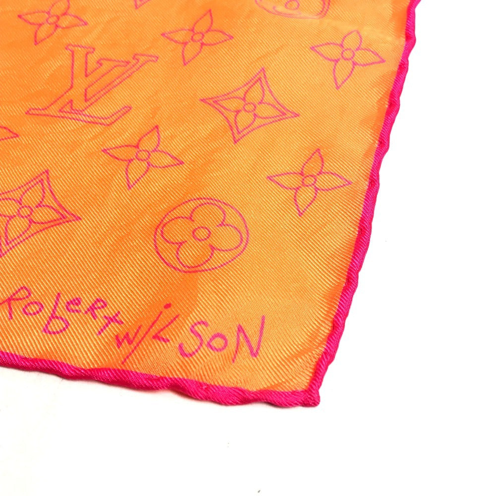 LOUIS VUITTON モノグラム ロゴ ネオンカラー スカーフ シルク ユニセックス オレンジ