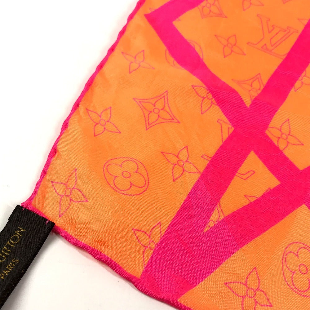 LOUIS VUITTON モノグラム ロゴ ネオンカラー スカーフ シルク ユニセックス オレンジ