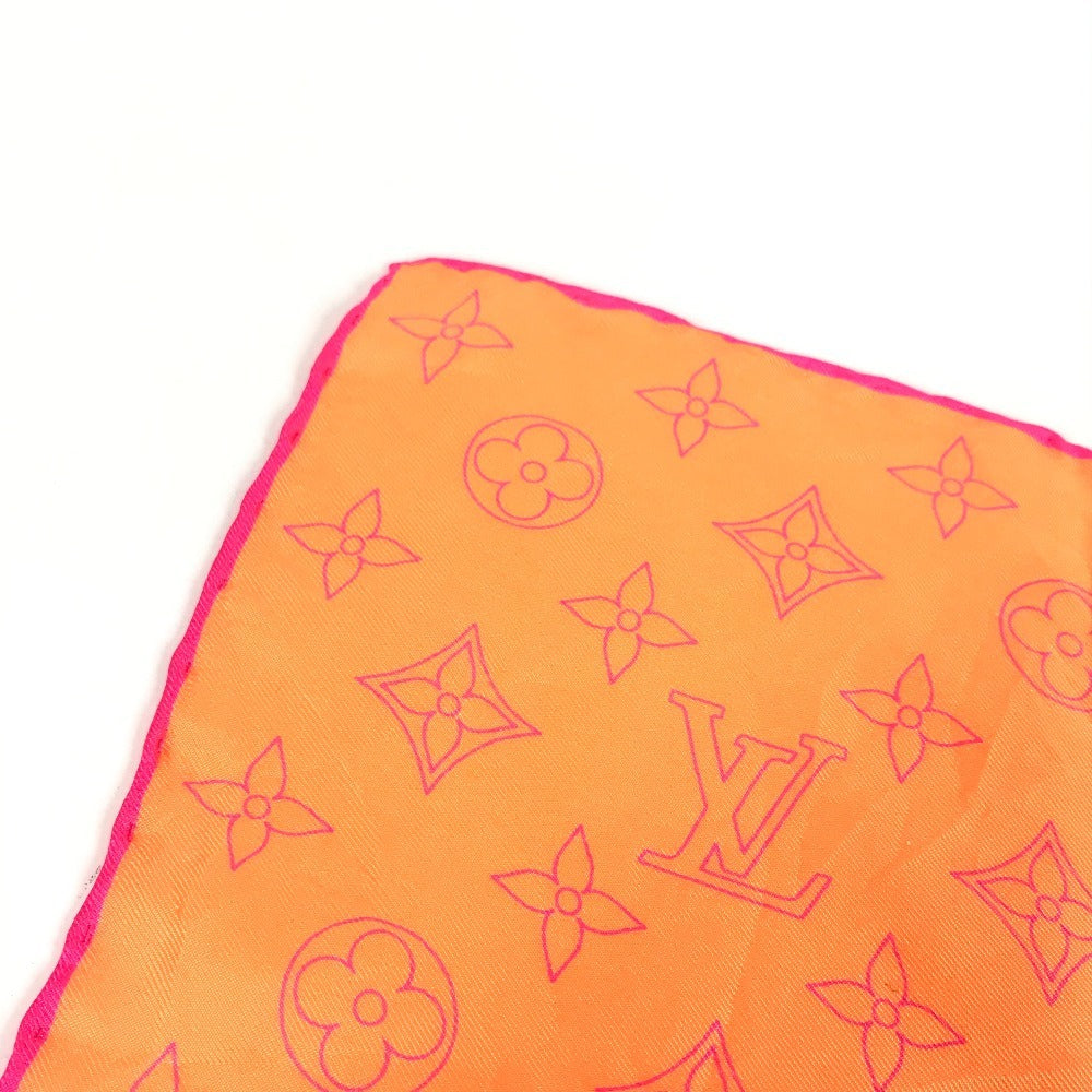 LOUIS VUITTON モノグラム ロゴ ネオンカラー スカーフ シルク ユニセックス オレンジ