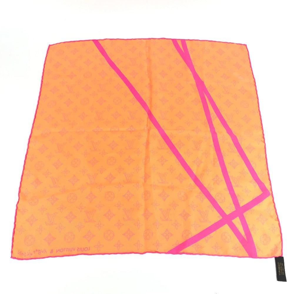 LOUIS VUITTON モノグラム ロゴ ネオンカラー スカーフ シルク ユニセックス オレンジ