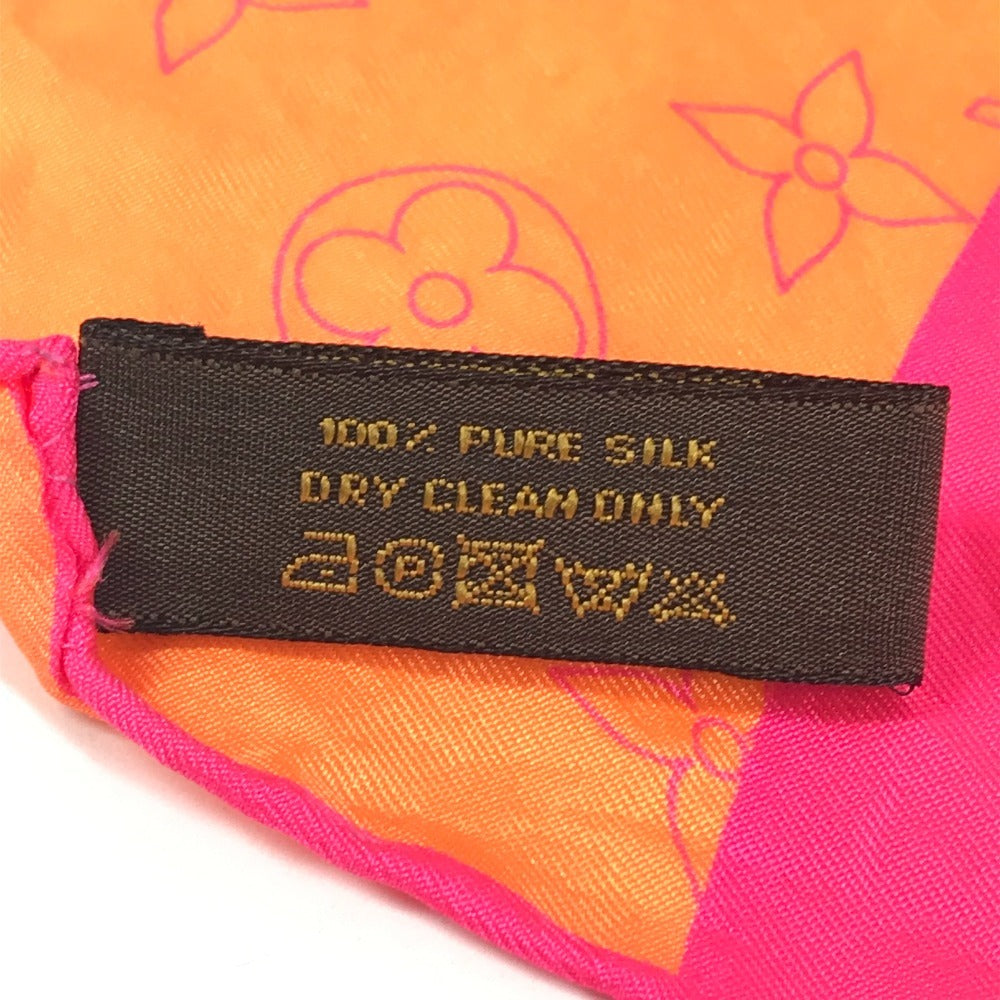 LOUIS VUITTON モノグラム ロゴ ネオンカラー スカーフ シルク ユニセックス オレンジ