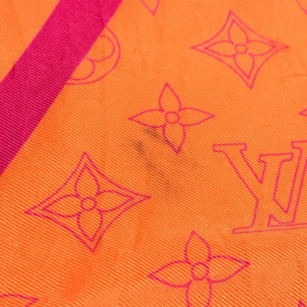 LOUIS VUITTON モノグラム ロゴ ネオンカラー スカーフ シルク ユニセックス オレンジ