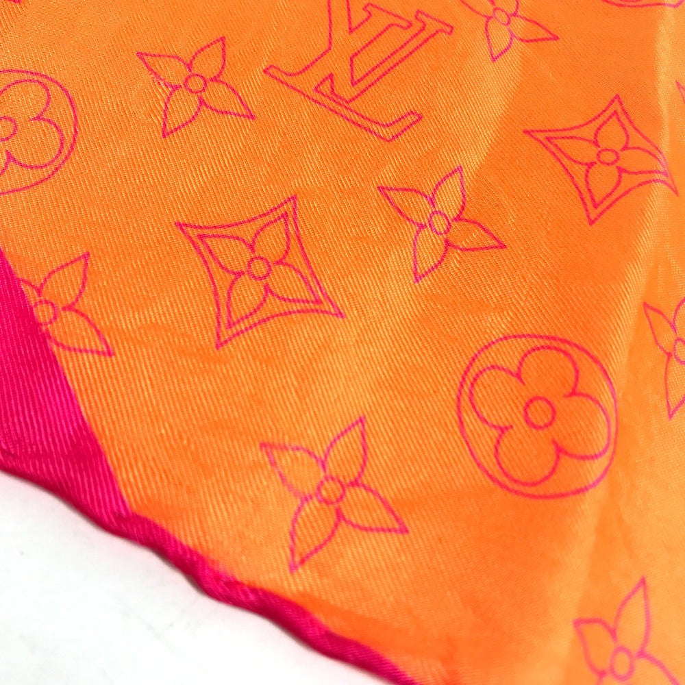 LOUIS VUITTON モノグラム ロゴ ネオンカラー スカーフ シルク ユニセックス オレンジ