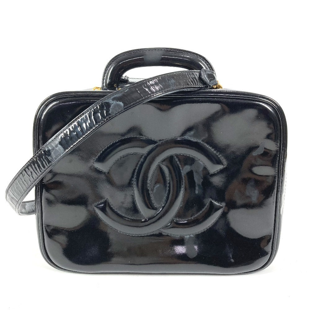 CHANEL 2WAYバッグ CC ココマーク ロゴ バニティバッグ カバン ショルダーバッグ BOX ボックス ハンドバッグ エナメル レディース ブラック