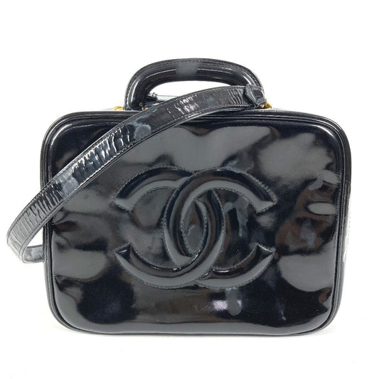 CHANEL 2WAYバッグ CC ココマーク ロゴ バニティバッグ カバン ショルダーバッグ BOX ボックス ハンドバッグ エナメル レディース ブラック