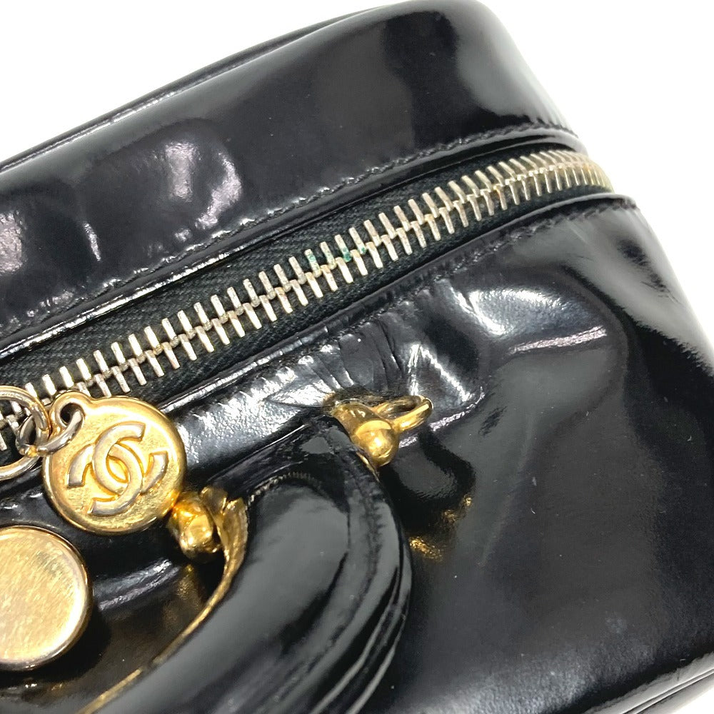 CHANEL 2WAYバッグ CC ココマーク ロゴ バニティバッグ カバン ショルダーバッグ BOX ボックス ハンドバッグ エナメル レディース ブラック