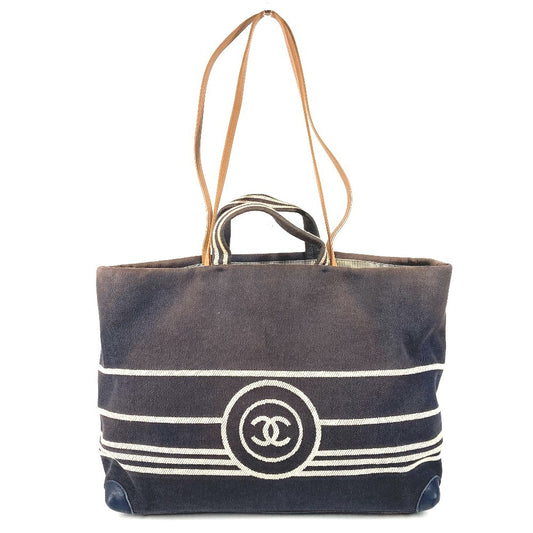 CHANEL CC Coco Mark Logo Denim Shopping Bag 2WAY Bag Tote Bag Handbag Shoulder Bag Leather/Canvas Unisex Navy
