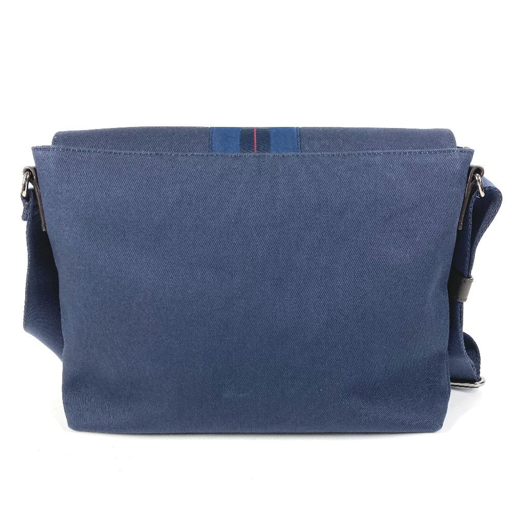 Salvatore Ferragamo ロゴ メッセンジャーバッグ カバン フラップ ショルダーバッグ キャンバス/レザー ユニセックス ネイビー