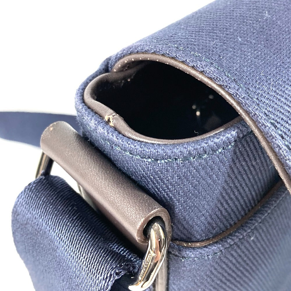 Salvatore Ferragamo ロゴ メッセンジャーバッグ カバン フラップ ショルダーバッグ キャンバス/レザー ユニセックス ネイビー