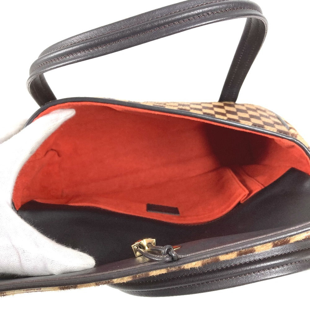LOUIS VUITTON M92131 ダミエソバージュ ライオン カバン フラップ トートバッグ ハンドバッグ ハラコ レディース ブラウン
