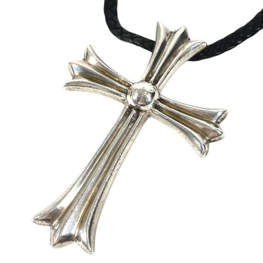 CHROME HEARTS CROSS LARGE CH Cross Large Choker Pendant Leather Cord Accessory Jewelry Necklace SV925 Unisex Silver