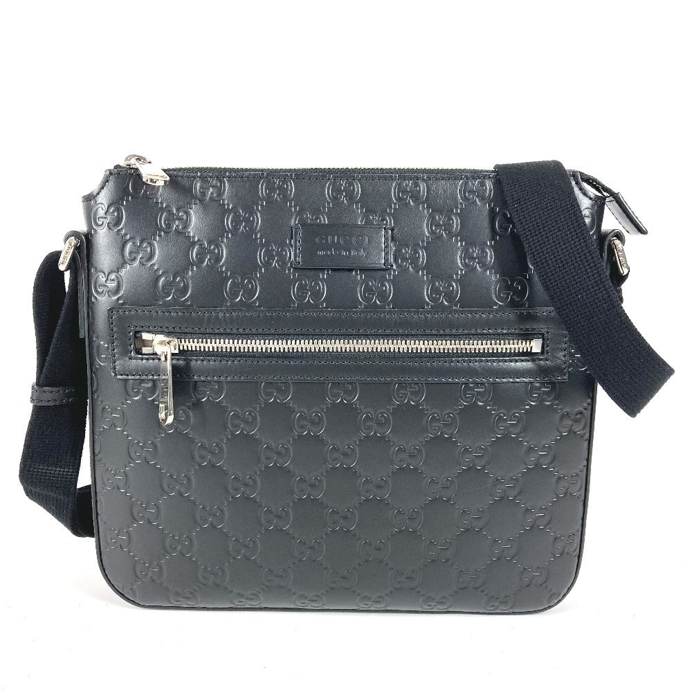 GUCCI 406410 GG Embossed Guccissima Logo Bag Crossbody Pouch Shoulder Bag Shima Leather Unisex Black