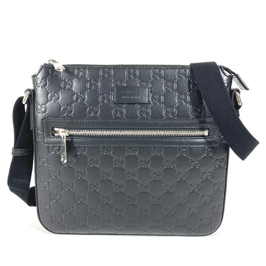 GUCCI 406410 GG Embossed Guccissima Logo Bag Crossbody Pouch Shoulder Bag Shima Leather Unisex Black