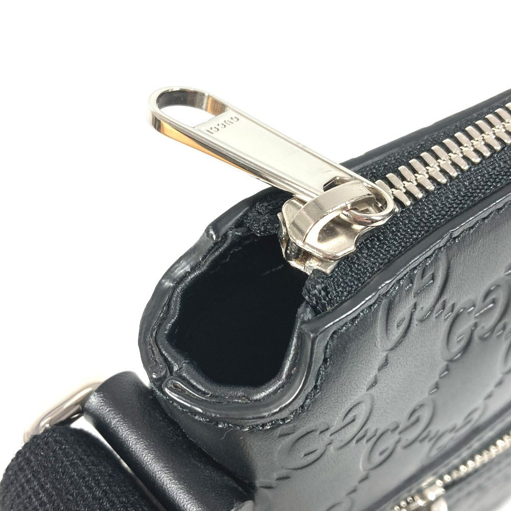 GUCCI 406410 GG Embossed Guccissima Logo Bag Crossbody Pouch Shoulder Bag Shima Leather Unisex Black