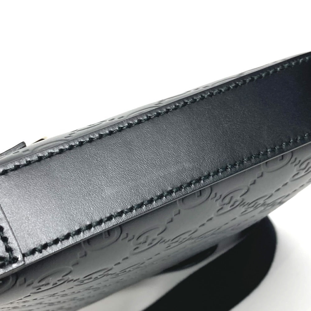 GUCCI 406410 GG Embossed Guccissima Logo Bag Crossbody Pouch Shoulder Bag Shima Leather Unisex Black
