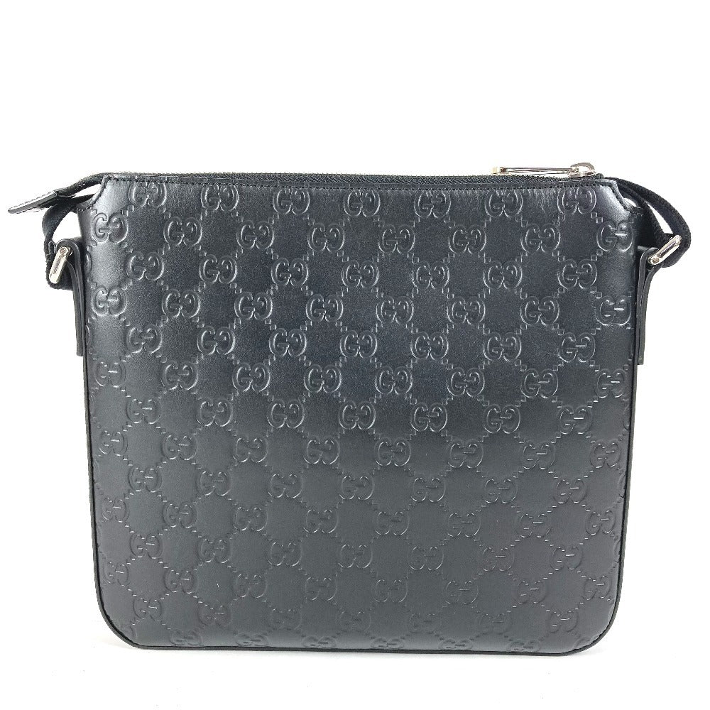 GUCCI 406410 GG Embossed Guccissima Logo Bag Crossbody Pouch Shoulder Bag Shima Leather Unisex Black