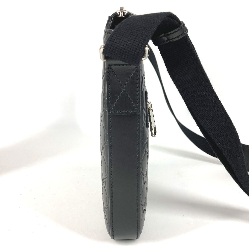 GUCCI 406410 GG Embossed Guccissima Logo Bag Crossbody Pouch Shoulder Bag Shima Leather Unisex Black