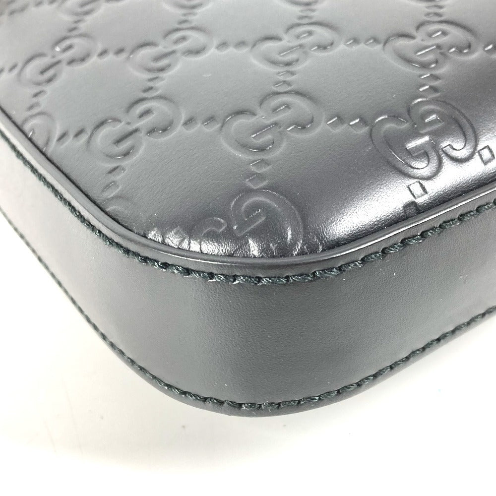 GUCCI 406410 GG Embossed Guccissima Logo Bag Crossbody Pouch Shoulder Bag Shima Leather Unisex Black