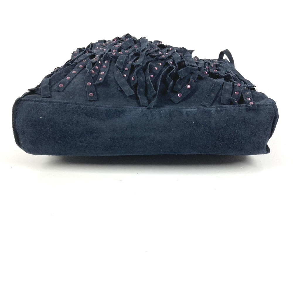 CHANEL ヴィンテージ フリンジ タッセル CC ココマーク ロゴ ラインストーン トートバッグ カバン ミニバッグ ハンドバッグ ヌバック レディース ネイビー