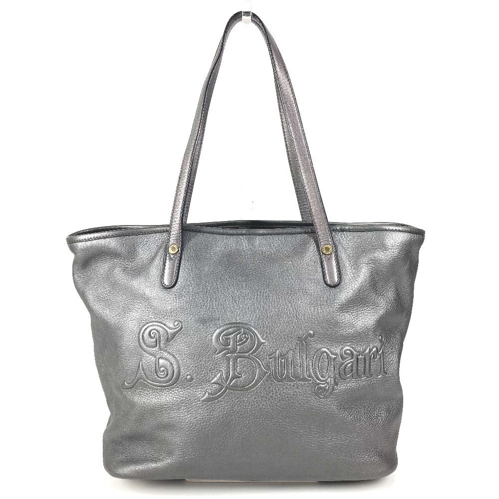 BVLGARI Collezione S.Bulgari Logo Handbag Tote Shoulder Bag Leather Unisex Metallic