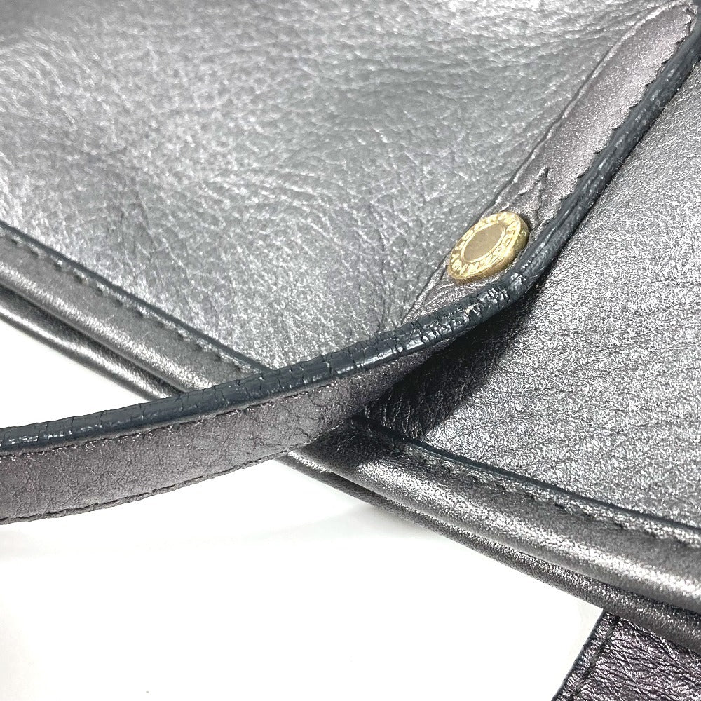 BVLGARI Collezione S.Bulgari Logo Handbag Tote Shoulder Bag Leather Unisex Metallic