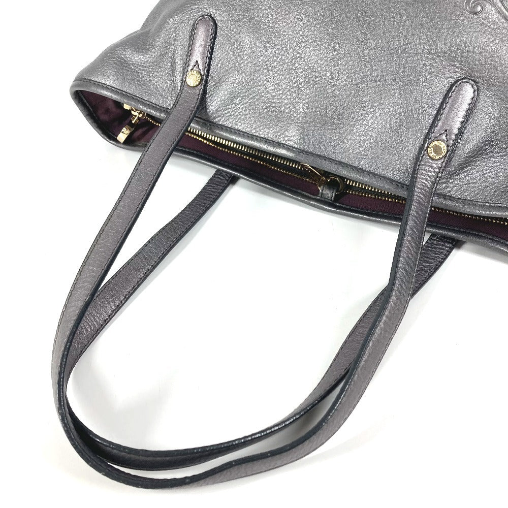 BVLGARI Collezione S.Bulgari Logo Handbag Tote Shoulder Bag Leather Unisex Metallic