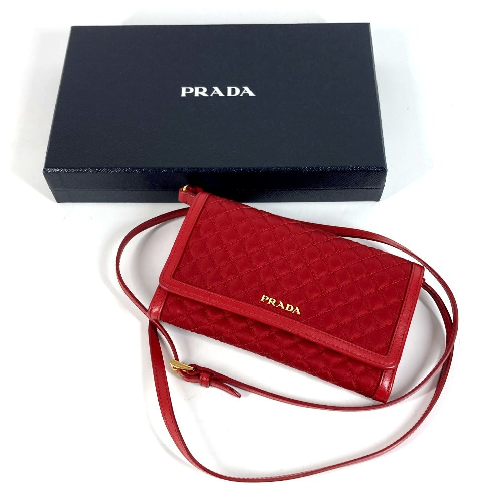 PRADA 1M1437 Shoulder Bag, Shoulder Wallet, Logo, Quilted, Long Wallet, Wallet Bag, Long Wallet, Nylon, Unisex, Red