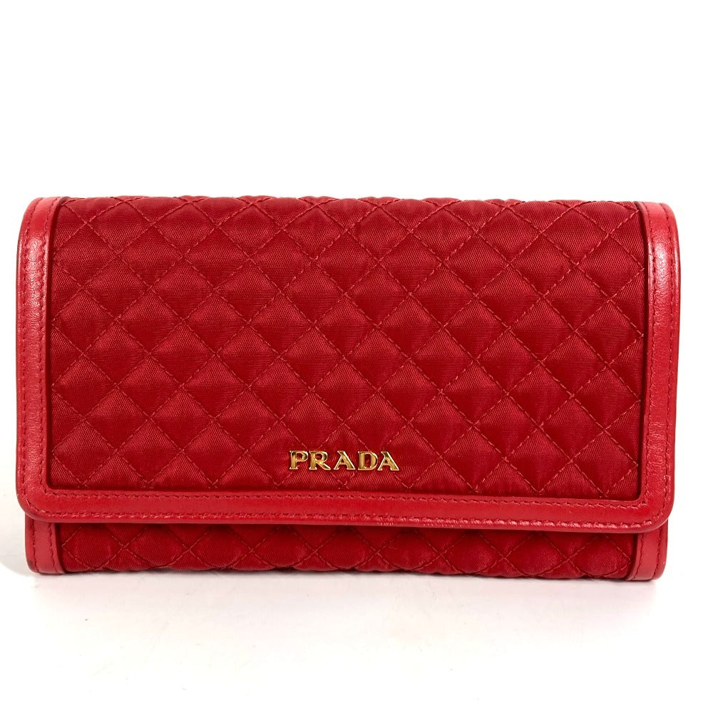 PRADA 1M1437 Shoulder Bag, Shoulder Wallet, Logo, Quilted, Long Wallet, Wallet Bag, Long Wallet, Nylon, Unisex, Red