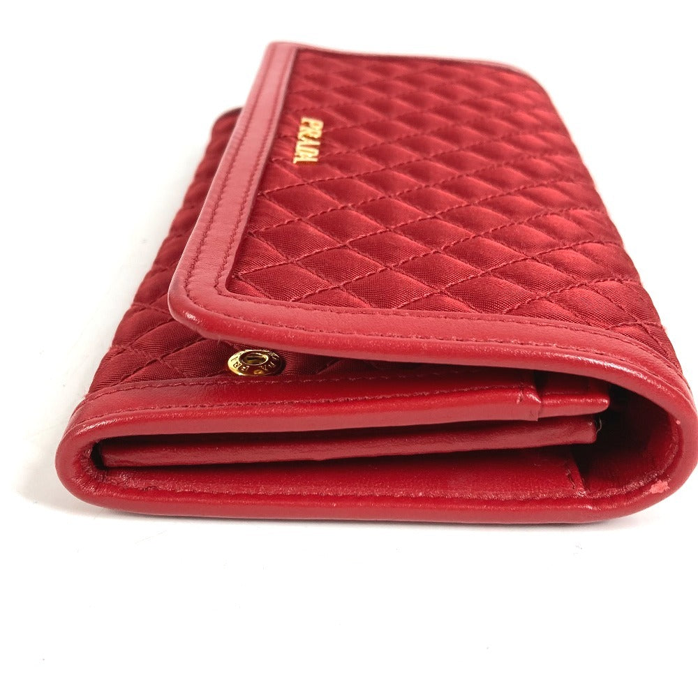 PRADA 1M1437 Shoulder Bag, Shoulder Wallet, Logo, Quilted, Long Wallet, Wallet Bag, Long Wallet, Nylon, Unisex, Red