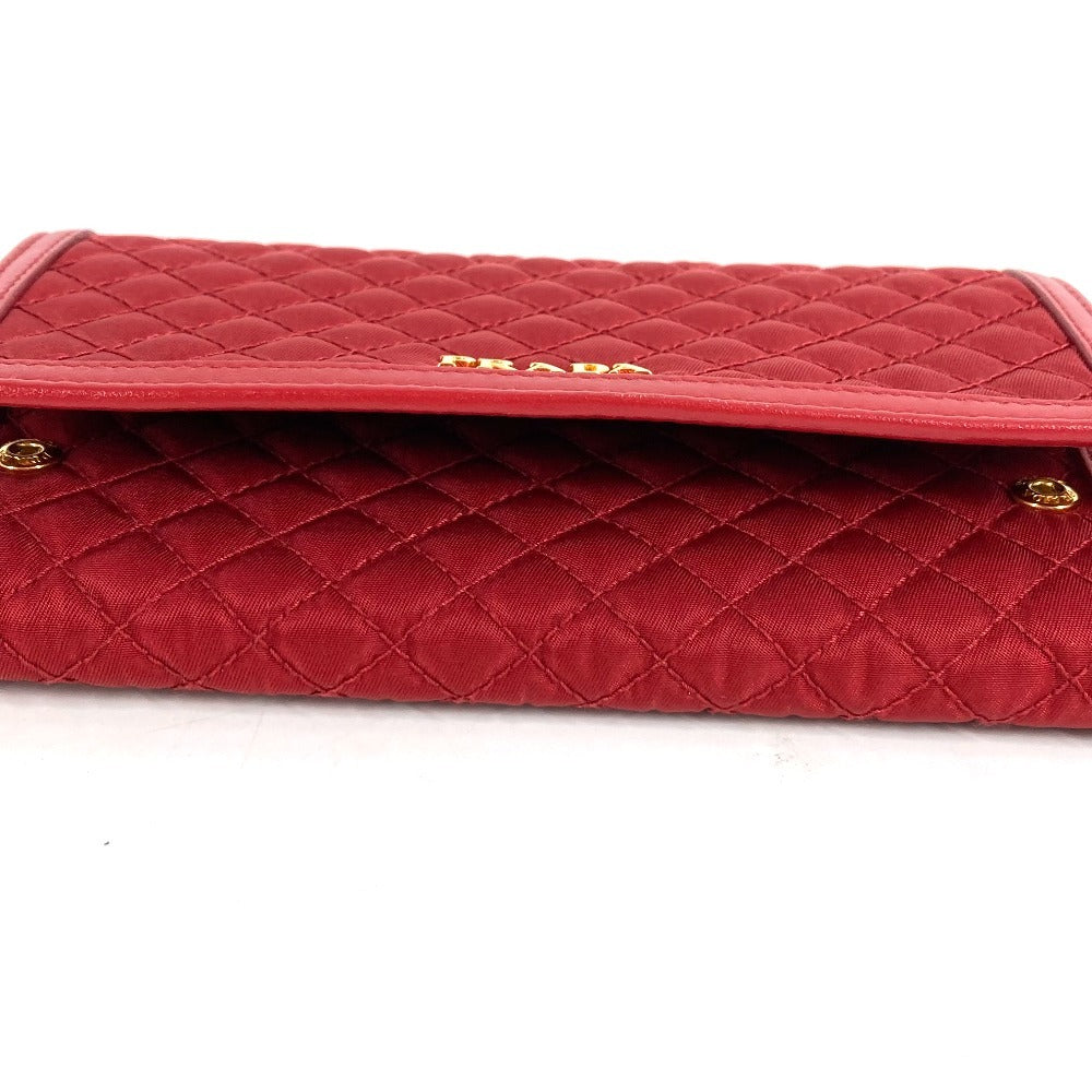 PRADA 1M1437 Shoulder Bag, Shoulder Wallet, Logo, Quilted, Long Wallet, Wallet Bag, Long Wallet, Nylon, Unisex, Red