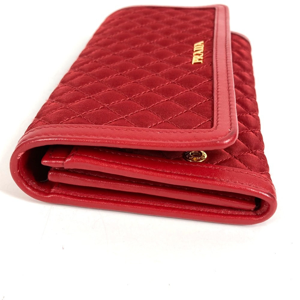 PRADA 1M1437 Shoulder Bag, Shoulder Wallet, Logo, Quilted, Long Wallet, Wallet Bag, Long Wallet, Nylon, Unisex, Red
