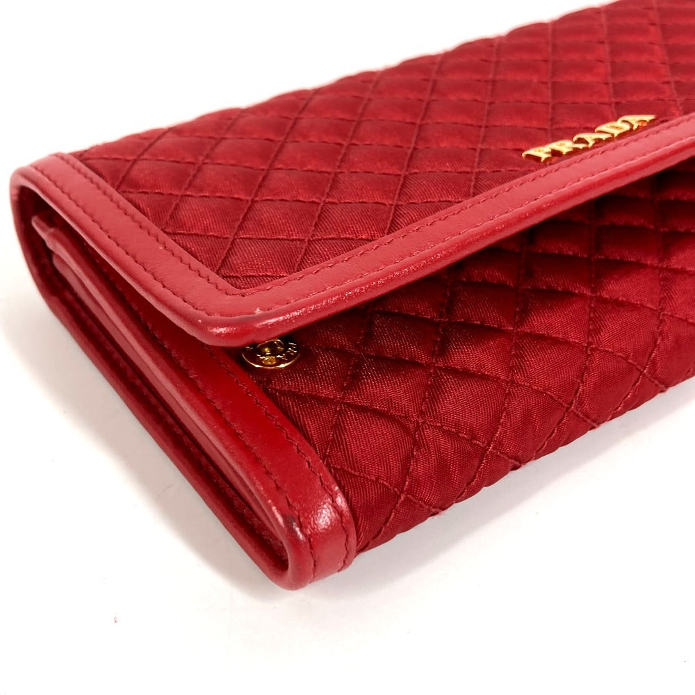 PRADA 1M1437 Shoulder Bag, Shoulder Wallet, Logo, Quilted, Long Wallet, Wallet Bag, Long Wallet, Nylon, Unisex, Red
