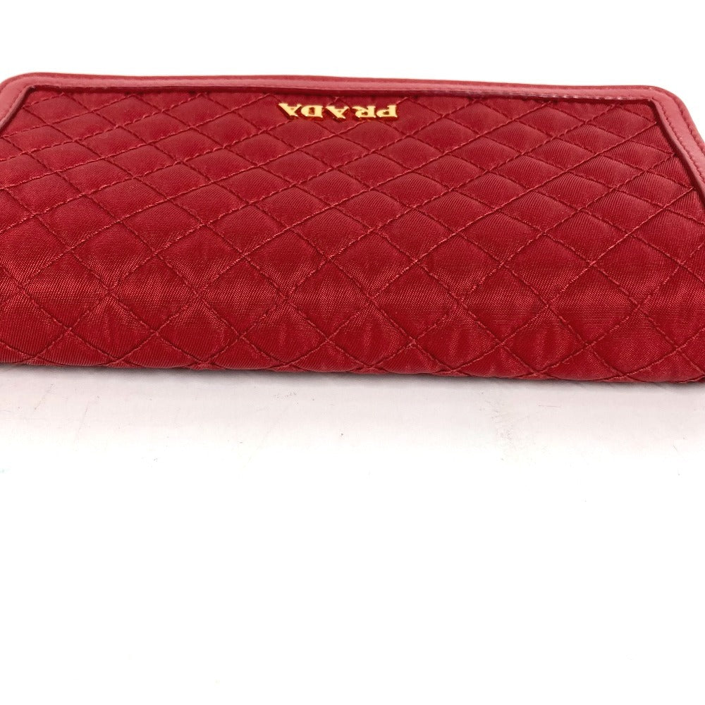 PRADA 1M1437 Shoulder Bag, Shoulder Wallet, Logo, Quilted, Long Wallet, Wallet Bag, Long Wallet, Nylon, Unisex, Red