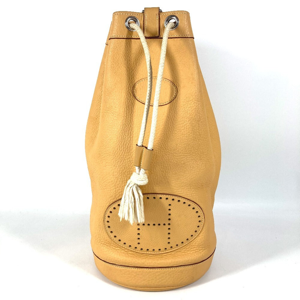 HERMES H パンチングロゴ ランチ カバン 肩掛け 巾着バッグ ショルダーバッグ トリヨンクレマンス ユニセックス イエローベージュ系