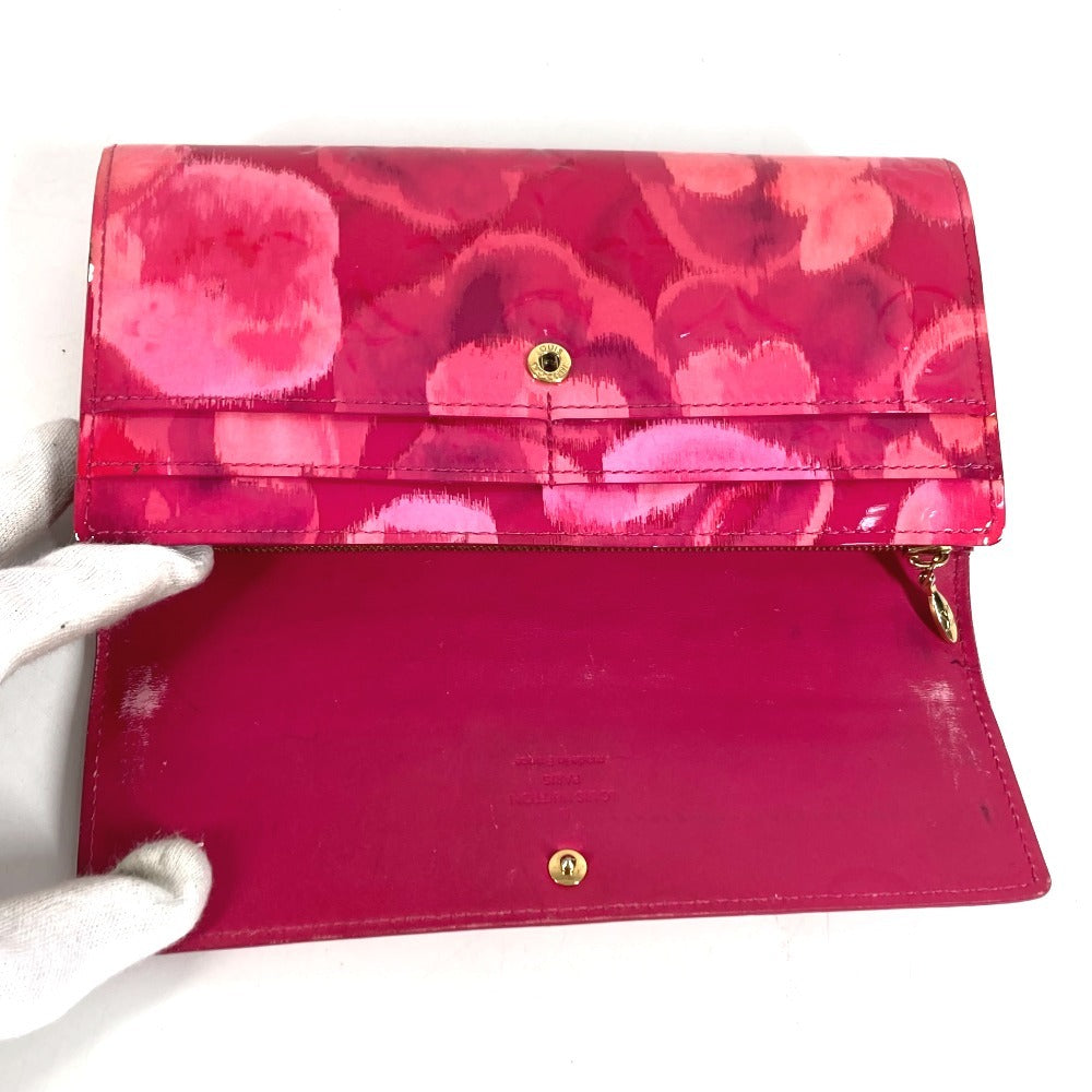 LOUIS VUITTON M90022 モノグラムイカットフラワー ポルトフォイユサラ ロングウォレット フラップ 花柄 長財布 エナメル ユニセックス ローズアンディアンピンク ピンク
